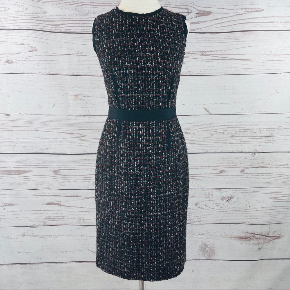 Talbots woven black multicolor wool sheath dress